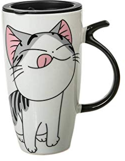 lachineuse - Mug Chat Kawaii Lucky 600ml - Tasse XXL Blanc en Porcelaine - Mug Japonais à Thé & Café - Avec Couvercle Isotherme - Lucky Cat - Tasse Idée Cadeau Japon Asie