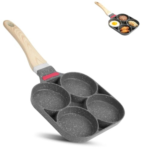HERCHR Padella per Frittata a 4 Fori,Padella Pancake Antiaderente,Pankache Padella Universali Antiaderente,Padella per Pancake in Alluminio per Frittata Burger Padelle per Crepe Hamburger Uova Fritte
