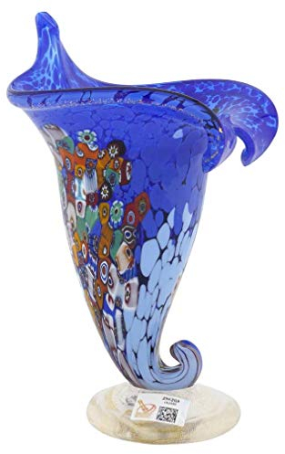 Glass Of Venice Murano Millefiori Horn der Fülle Vase - Blau