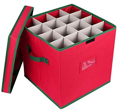Cabilock Boîte De Rangement Pour Décorations De Noël Avec Couvercle Conteneur Pour Ornements Rouge