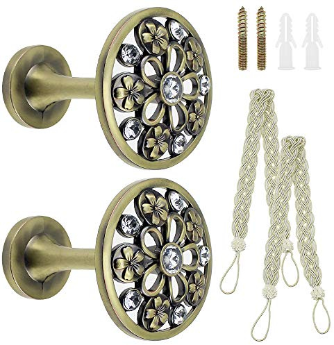 UBERMing Fermatende da Muro 2 Pezzi Ganci Fermatende per Tende a Muro con 2 Cravatta per Tende Metallo Supporto Parete Gancio per Casa Hotel Ristorante - Zinco