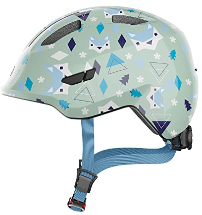 ABUS Kinderhelm Smiley 3.0 - Fahrradhelm mit tiefer Passform, kindergerechten Designs & Platz für einen Zopf - für Mädchen und Jungs - Hellgrün mit Muster, Größe S