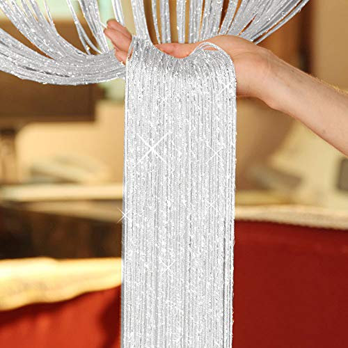 Ghopy 100x200cm Door Curtains String Drapes Fly Curtain for Doors, Windows, Patio，Stage Background Festive Decorative Panel Screen Strip Tassel Blinds Room Divider Home Party Decoration (White)