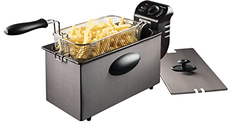 Bestron Freidora de aceite, freidora con tecnología de zona fría, 3,5 litros litros de capacidad, con control de temperatura, parcialmente apta para lavavajillas, 2000 vatios, color: Gris titanio