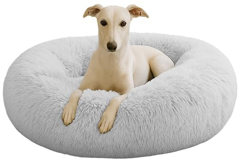 Grand Filippo Fluffy Hundebett mit waschbarem Bezug 80 cm - Handgefertigt Hundebett Flauschig - Hundekissen Flauschig - Katzenbett Maschinenwaschbar - Rund Katzenbett Silber Grau