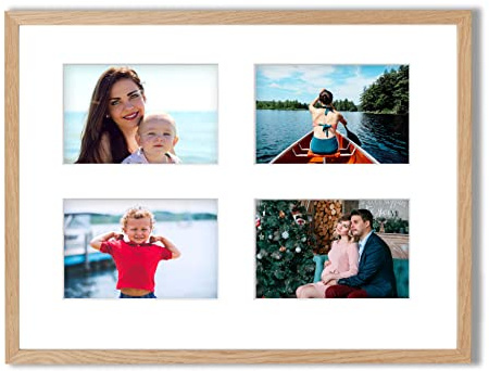 aFFa frames Cornice in Legno 30x40 cm – Cornice Multipla con Passe-Partout per 4 Foto 10x15 cm – Frontale in Vetro Acrilico – Galleria Fotografica e Decorazioni in Rovere