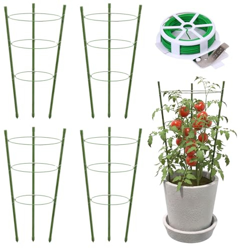 TOCCYARD 4 Pack Plant Support Tomato Cages for Garden, 18 Inches Small Tomato Cages and Supports with Adjustable Rings for Garden Pots, Plant Stakes Tomato Trellis Rings for Climbing Plants