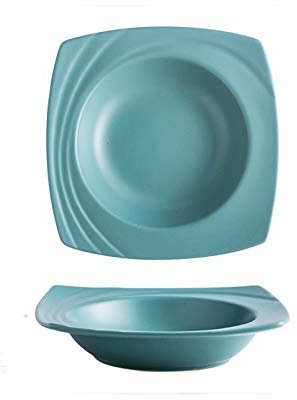 Plato llano Plato hondo cuadrado de lados anchos, Pasta de cerámica, Plato for servir ensalada, Plato llano personalizado for restaurante y uso familiar, Colores surtidos.Platos de comida Platos de co