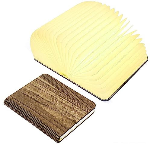 Holz-Buchlicht, Neuheit, faltbare Buchlampe, 3 Farben, faltbares Nachtlicht, tragbares Schreibtischlicht, USB wiederaufladbar, Holztischlampe, magnetisches Design, Familie, Freundin