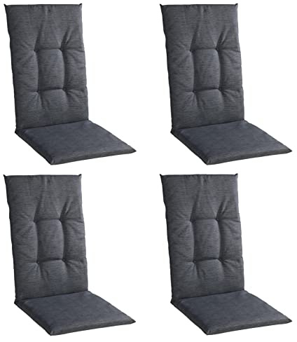 Home4You Gartenstuhlauflagen Hochlehner 4er Set - 118 x 48 cm - Dunkelgrau - Baumwolle - Polyester - Sesselauflage Sitzpolster Stuhlauflage