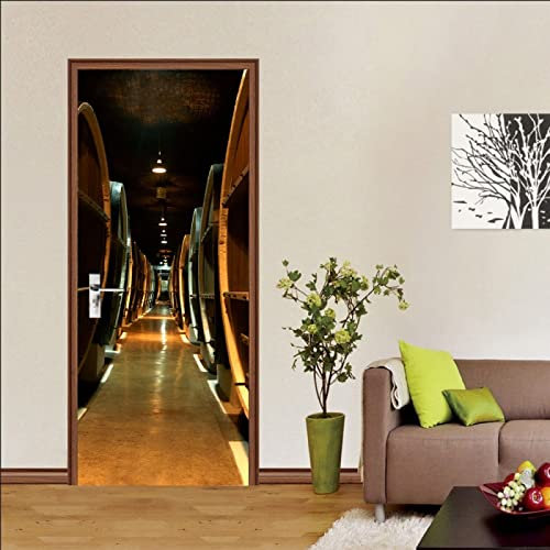 stickers paroi de douche 50x125cm(19.68 inches * 49.21 inches)Fûts à vin cave Trompe l'oeil Auto Adhésif Amovible Imperméable Murale Affiche Papier Peint Art Deco Porte Vinyle Chambre Porte Autocollan