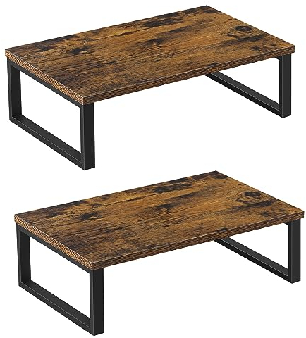 UOMIO Retro Wooden Monitors Stands for Desk Set of 2 Computer Screen Stands Ergonomic Laptop Heightening Stand for Desk Space Saver 40 x 25 x 12.5 cm Rustic Brown