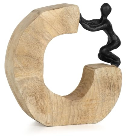 Moritz Chase Your Goal 19 cm Schwarz – Mangoholz Dekofigur Skulptur Erfolg | Aluminiumfigur auf Naturholzring, Handarbeit und Unikat, Symbol für Zielstrebigkeit, edle Geschenkidee fürs Büro