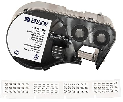Brady Nylongewebe-Vorgefertigte Etiketten für Etikettendrucker BMP41/BMP51/BMP53/M511-180 Selbstklebende Nylonetiketten - Wasserfest - Schwarz auf Weiß (25.40mm x 12.70mm) - M4-131-499