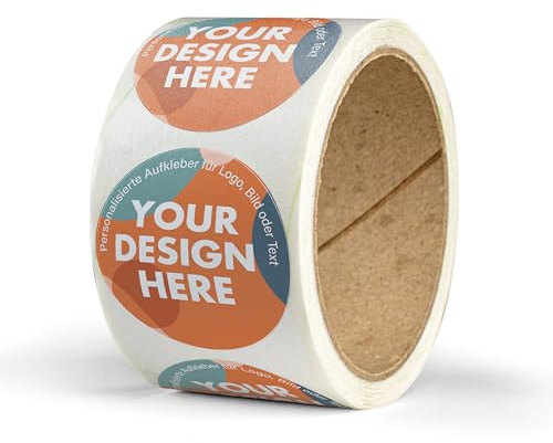 Aufkleber selbst gestalten – ab 50 Stück – rund, ab Ø 2 cm, Papier oder Folie – personalisierte Sticker auf Rolle – als Logo Aufkleber, Etikett für Gastgeschenke, handmade Produkte – selbstklebend