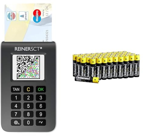 REINER SCT tanJack Photo QR I Chip chipTAN-Tan Generator für Online Banking & Intenso AAA LR03, Gelb-Schwarz, 40 Pack