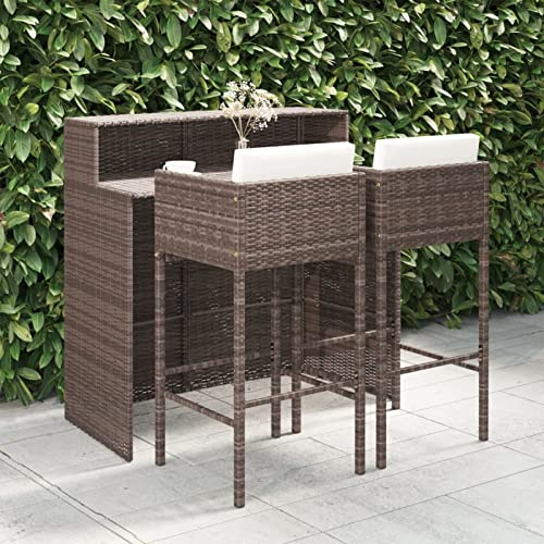 ShCuShan 3-TLG. Gartenbar-Set mit Kissen Bartisch Mit Barhocker Set Outdoor Stehtisch Garten Bartisch FüR Zu Hause Poly Rattan Braun