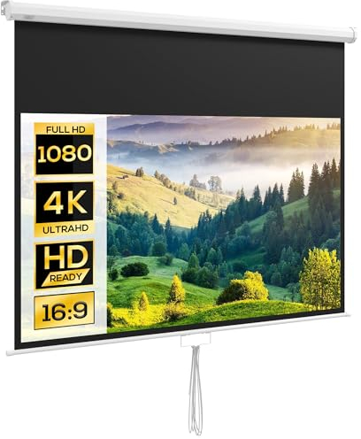 HOMCOM Beamer Leinwand 187 x 150 cm 80 Zoll 16:9 HD 4K Projektionsleinwand Rollo-Leinwand für Heimkino oder Büro-Präsentationen