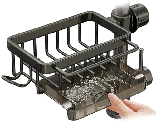 LACEEZEN SpüLbecken Organizer, Schwammhalter SpüLbecken für Wasserhähne Durchmesser von 1,78–2,8cm, Runden, Platzsparend Spüllappenhalter Küchen Organizer, Grau
