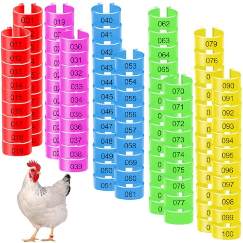 100 Stück Geflügel Fußringe, 20mm Hähnchen Beinringe Mehrfarbige Hähnchen | Identifikation Beinbänder Nummerierter Clip an Geflügel Beinringen für Hühner, Gänse, Enten und Bauernhof