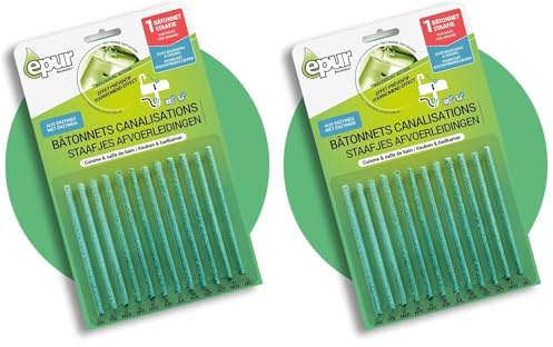 Epur - Bâtonnets Entretien Canalisations, pour 1 an de traitement, bâton pour tuyaux de canalisation des éviers cuisine et sdb, Prévient les mauvaises odeurs et bouchons, 12 x 2 g (Lot de 2)