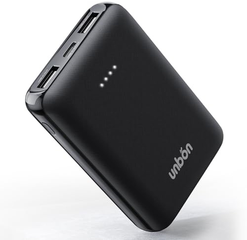 UNBON Externer USB-Akku 10000mAh für Heizweste, Mini Powerbank Ultraflach und Leicht, Backup-Batterie Tragbares Ladegerät mit 2 USB-A-Ausgängen für Beheizbare Weste und Smartphone