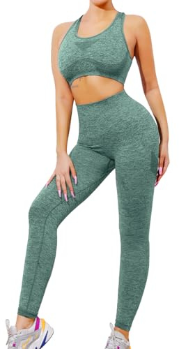 SHEKINI Completo Palestra Donna Set di Abbigliamento Yoga Reggiseno Sportivo+Leggings 2 Pezzi Tuta Sportiva Palestra Fitness Activewear Abbigliamento