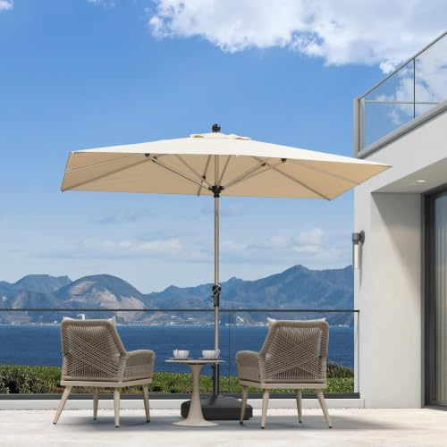 PURPLE LEAF Sonnenschirm 180 × 270 cm Rechteckig Knickbar mit Kurbel, Beige | UV-Beständig, Rostfreier Alurahmen, Farbecht Polyester, 8 stabile Stahlrippen, Leichtgängige Kurbel, Gartenschirm