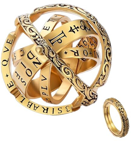 GAUEIOUR Astronomical Sphere Ball Ring,3D Retro Flipped Deformable Universe Ring,Golden alloy,Unique Gothic Style,Showcasing A Dreamy Universe