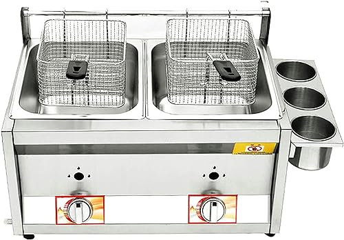 CZAOERXB Friggitrice a Gas da banco Commerciale a Doppia pentola da 12 Litri, friggitrice GPL in Acciaio Inossidabile, per Patatine Fritte, Ristorante, Cucina di casa