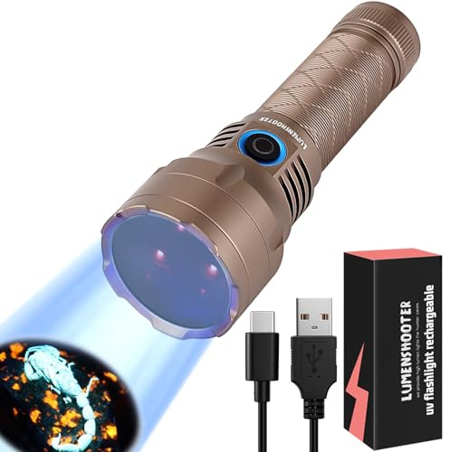 LUMENSHOOTER S3U UV Flashlight Blacklight, Rechargeable Powerful Handheld UV Light for Resin Curing, Pet Urine & Scorpion Detection, Rocks & Minerals Hunting (365NM)