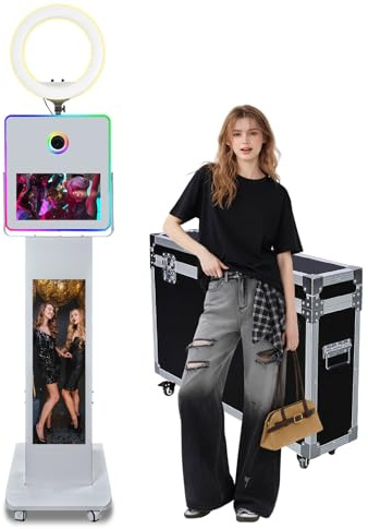 DSLR-Fotokabinen-Maschine mit 39,6 cm (15,6 Zoll) Spiegel-Touchscreen, App-Steuerung, Spiegel, Fotokabine, Selfie-Station, Muschelständer, DIY-LCD-Fotokabinen-Maschine mit RGB-Licht (Photo Booth