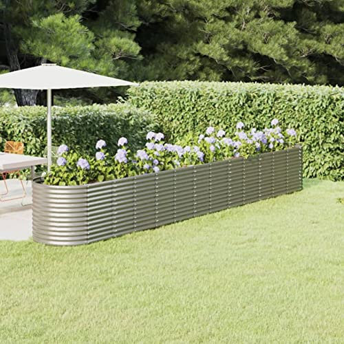 Xichuzi Hochbeet Pulverbeschichteter Stahl 512x80x68 cm Silbern, Palettenrahmen, Hochteich, Gemüsebeet, Kräuterregal Balkon, Blumenbeet, Kräuterspirale, Tomatenbeet, Pflanzhochbeet - 318977