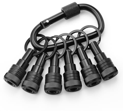 Enhanced Non-Slip Bit Holder Key Chain 6pc, Drill Bit Holder for 1/4 Inch Hex Shank Bits, Bit Holders for Impact Driver Drill Bit Extension (Black)