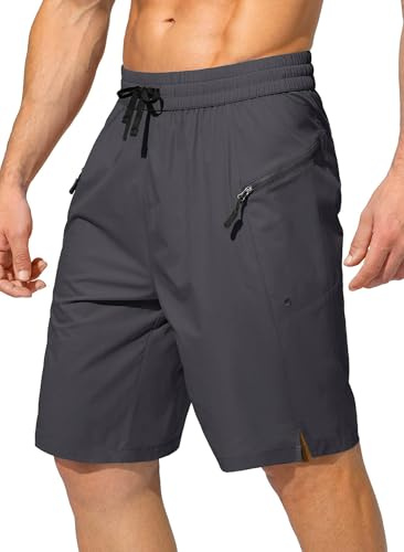 Tansozer badbyxor herr snabbtorkande badshorts boardshorts simbyxor med dragkedja, Mörkgrå, M