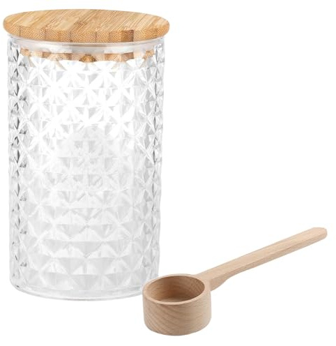 Gzsekken Bath Salt Jar, Acrylic Salt Container with Scoop,Bathroom Jars Container with Wooden Lids,Large Capacity Bath Storage Canister Jars Bathtub Container Bathroom Decor Accessories 1200ML/42OZ