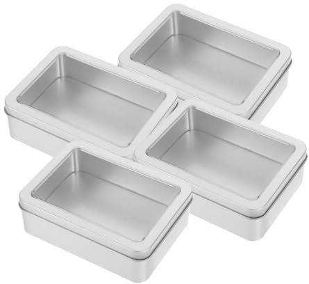 KOMBIUDA 4pcs Storage Tins Lids Tinplate Box Lids Window Storage Box for Cookies Candy Containers Cookie Tin Compartment
