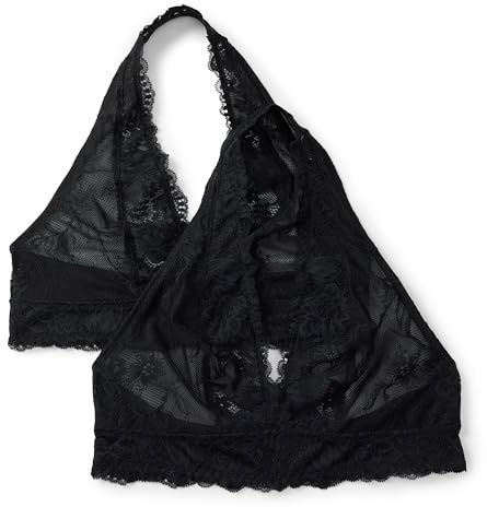 Amazon Essentials Women's Stretch Galloon Lace Halter Bralette, Pack of 2, Black, Large