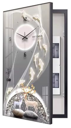 Couvercle de boîte de disjoncteur électrique - Peinture décorative avec horloge - Panneau électrique caché - Décoration de salon