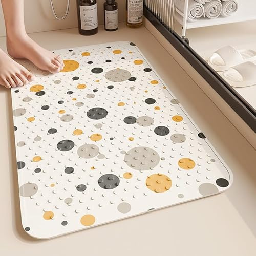 Alfombra Ducha 60X90Cm Puntos Amarillos Alfombrilla De Baño Antideslizante Rectangular,Tapete Grande De PVC con Ventosas, Ideal para Ancianos, Adultos, Infantil Y Niños