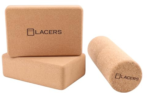 Lacers Petrolline Yoga Set aus Kork – 2 Yogablöcke + 1 Faszienrolle – rutschfest, nachhaltig & vielseitig – Yogablock 2er Set & Massagerolle für Yoga, Pilates, Faszientraining