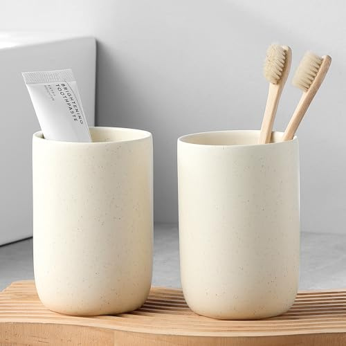Zahnputzbecher Keramik Set, Zahnbürstenhalter für Elektrische Zahnbürste Zahnbürste und Zahnpasta, Kinder Toothbrush Holder, Zahnbürsten Badezimmer Organizer Beige