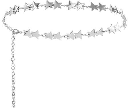 XFSRG Catena per il Corpo con Stelle in Metallo Lucido Collana da Pancia Elegante per Donna Accessorio di Moda per Feste e Occasioni Speciali (Argento, doppia stella)