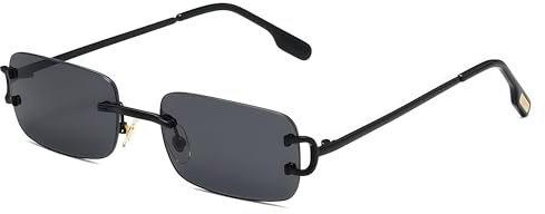RUNHUIS Randlose Rechteck Sonnenbrille Damen Herren Vintage Retro Rahmenlose Quadratische Brille