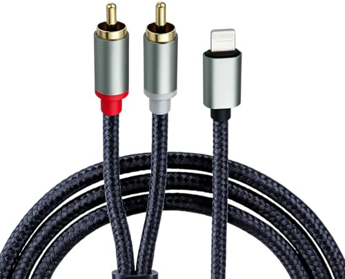Supecesorio RCA Cable for Phone, Cable Lightn to 2RCA, Stereo Aux Audio Adapter for Car Home Theater Power Amplifier, for Phone 14/13/12/11/Pro/Pro Max/Mini/XS/X/8/7/Pad, 1M