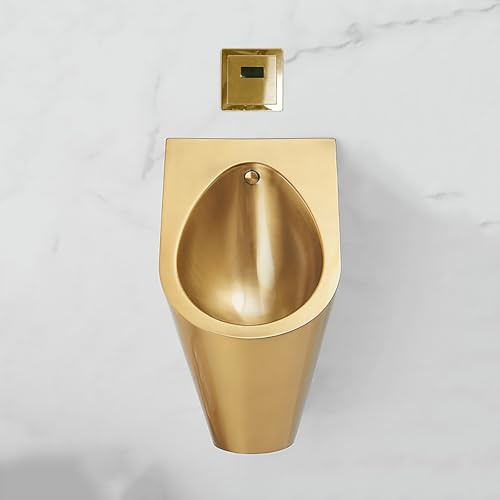 Urinoir Mural Émins D'urine anti-éclaboussures avec Rainure Profonde, Urinoir En Inox Mural Automatique Intelligent, pour Jardin Toilettes Maison(Gold)
