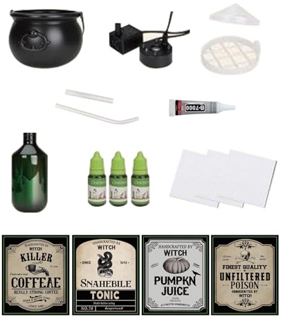 Cuenco para hervidor de agua burbujeante, decoración de Halloween, niebla con botella de poción mágica flotante y máquina de humo, espumante con bebederos flotantes, decoración de Halloween para casas