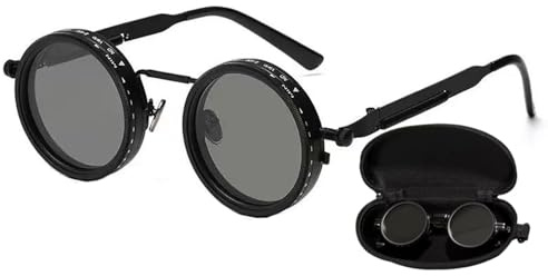 Hitchuey Polarisierte Sonnenbrille, Unisex Runde Brille, 1-9 Einstellbarer ND-Filter, UV-Schutz, Blendschutz, Retro Steampunk Sonnenbrille, Geeignet Zum Autofahren, Angeln, Wandern