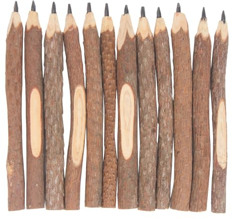 mkemka 12 Stück Zweig Holzbleistifte Dick Baum Bleistift Holzfällerlook Holzstifte