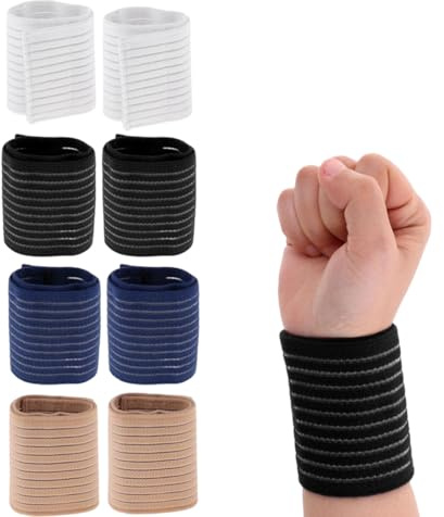 8 Pezzi Tutore Polso, Fascia da Polso, Polsiera per Tendinite Polso Regolabile Tutore Tunnel Carpale Elastica con Chiusura in Velcro Adatto per Uomini e Donne per Sport, Palestra, Lavoro（4 Colori）